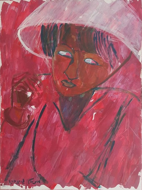 ציור פורטרט - סינית עם כובע לבן​